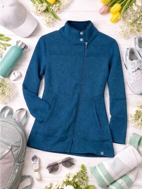 Title Nine Swacket Tunic Blue Jade Heather XS NWT Wool Blend Zip Jacket